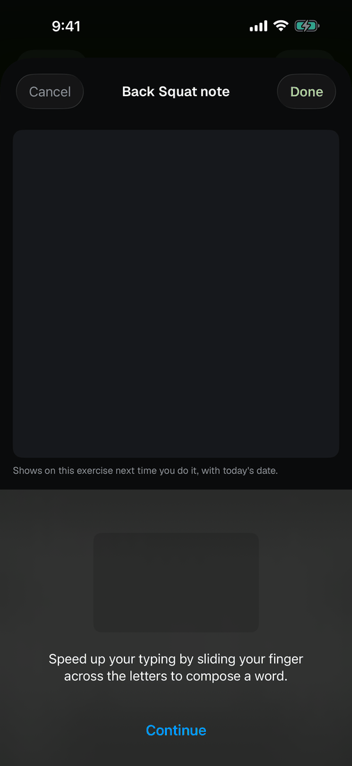 A plain text box for writing a note about the current exercise.